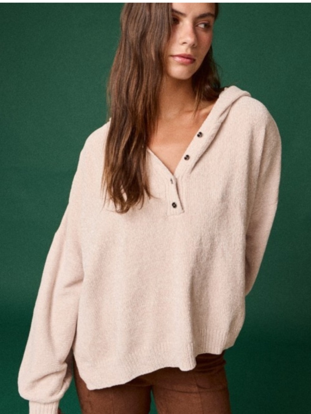 Papermoon Oversized Chenille Hooded Sweater Cream Cozy Lounge Top Small NWOT